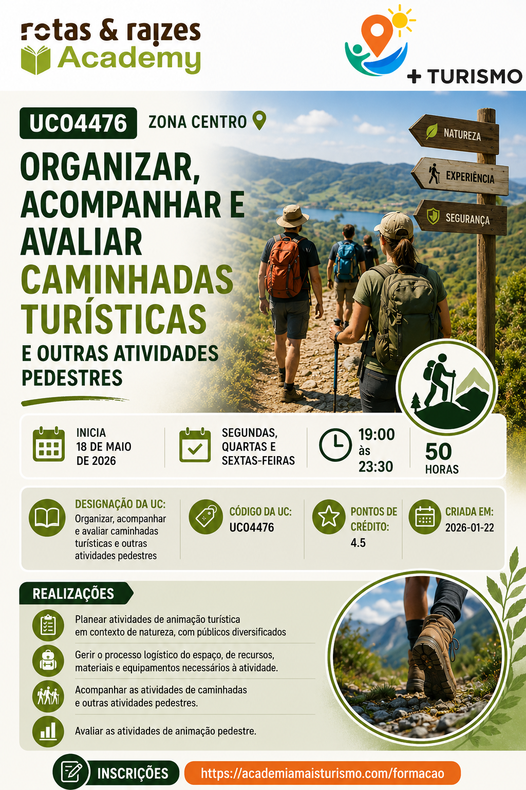 FORMAÇÃO UC04476 Organizar, acompanhar e avaliar caminhadas turísticas e outras atividades pedestres